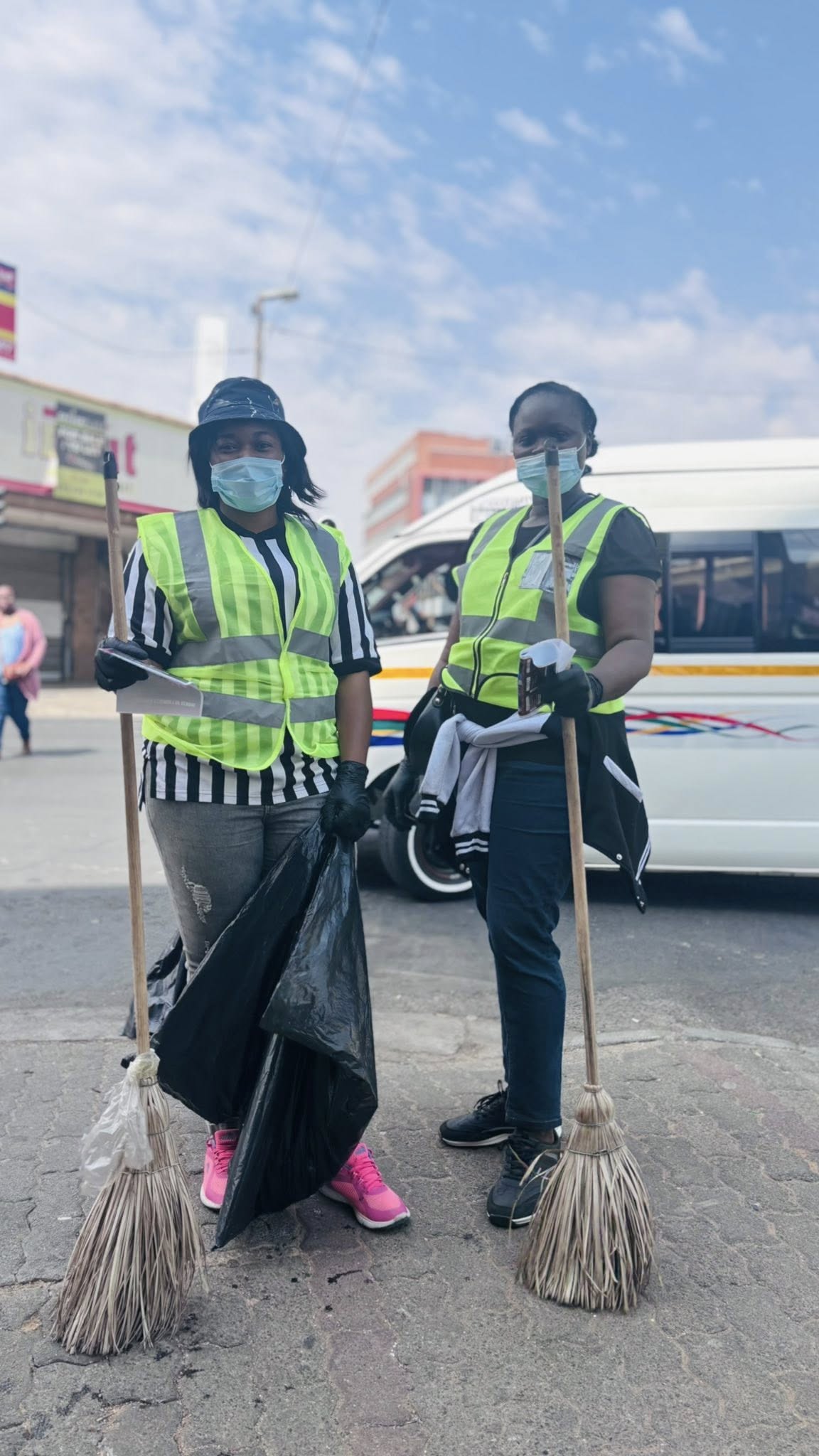 Volunteers working in public spaces